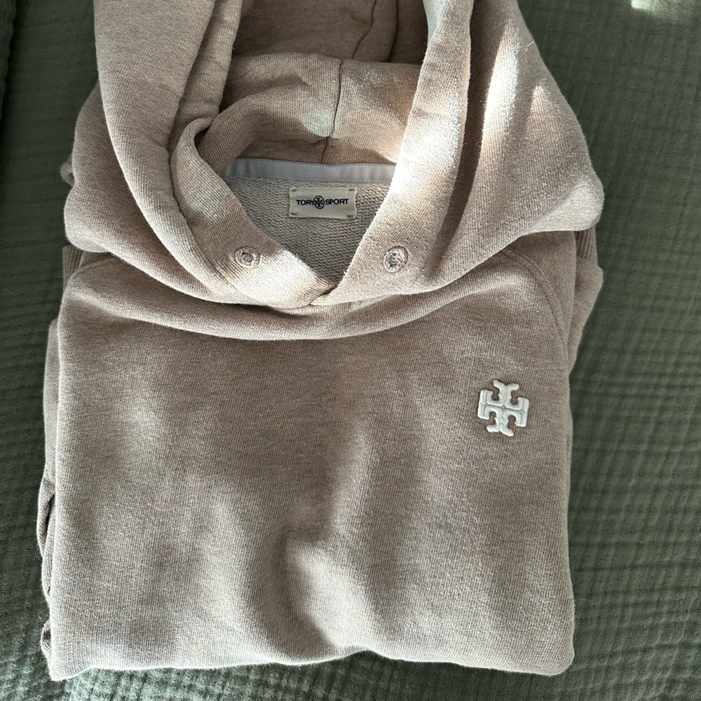 Tory Sport Beige Embroidered Logo Sweatshirt Hoodie